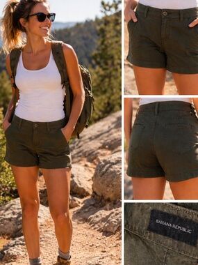 Banana Republic size 12 Olive Chino Shorts Stretch Cotton Tailored Casual
